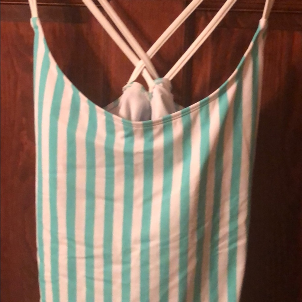 NWT! Teal and white striped one piece swimsuit - Picture 2 of 4